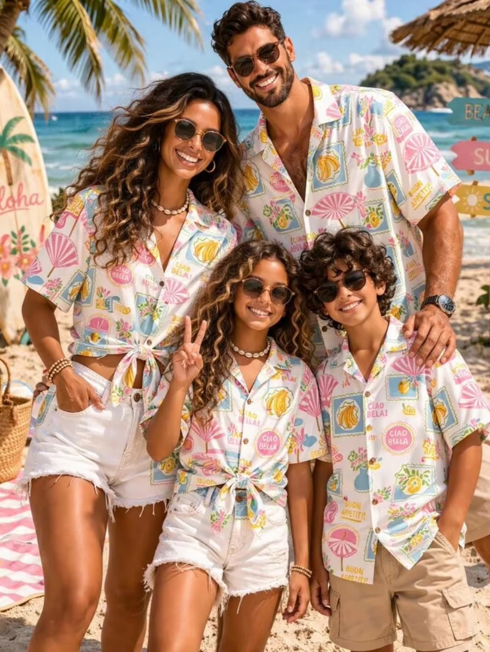 Family Tree Print - Sommer-Herren-Familienkleidung, Strand-Hawaiihemd, Tropischer Sommerstil, Sandburg-Palmen-Druckhemd, Urlaubsgeschenk,